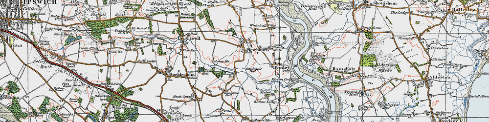Old map of Newbourne in 1921