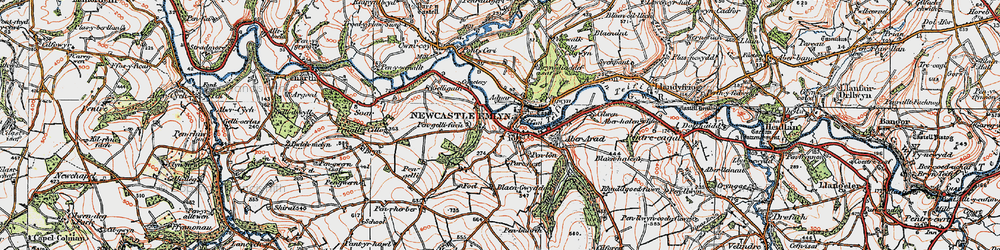 Old map of Newcastle Emlyn in 1923