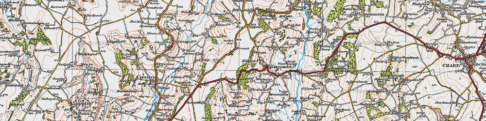 Old map of Newcott in 1919