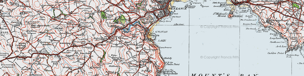 Old map of Newlyn in 1919