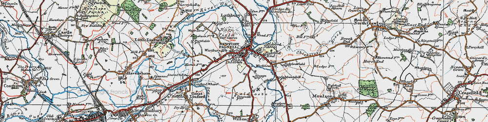 Old map of Newport Pagnell in 1919
