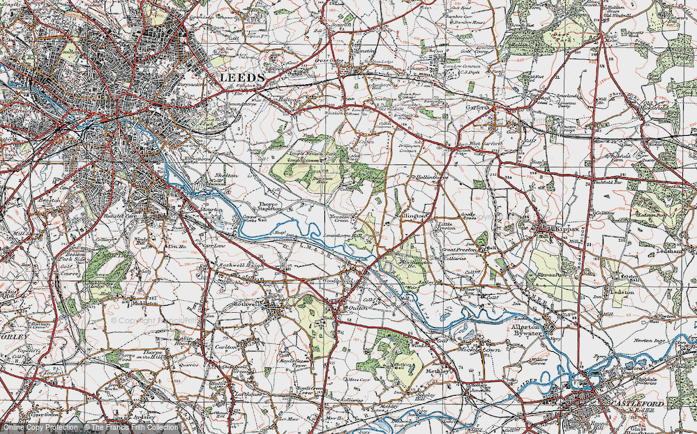 Old Map of Historic Map covering Leventhorpe Hall in 1925