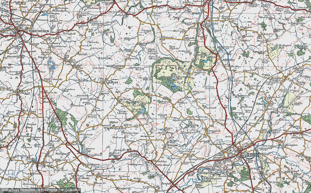 Old Map of Historic Map covering Oldfields in 1921
