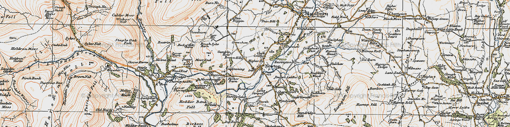 Old map of Newton-in-Bowland in 1924