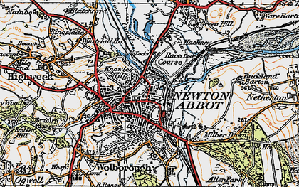 Old map of Newton Abbot in 1919