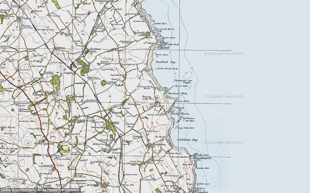 Old Map of Historic Map covering Beadnell Bay in 1926