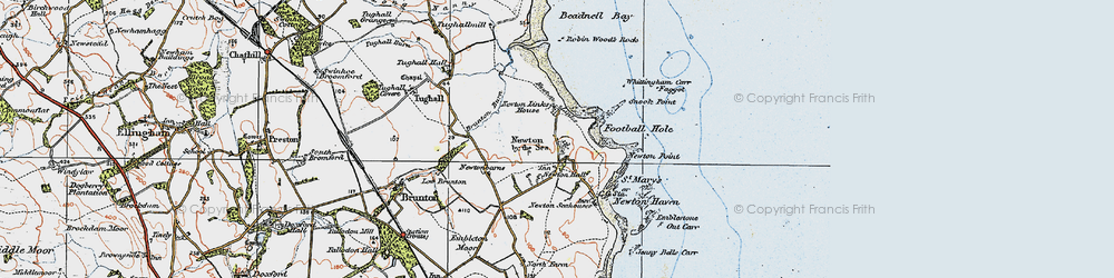 Old map of Beadnell Bay in 1926