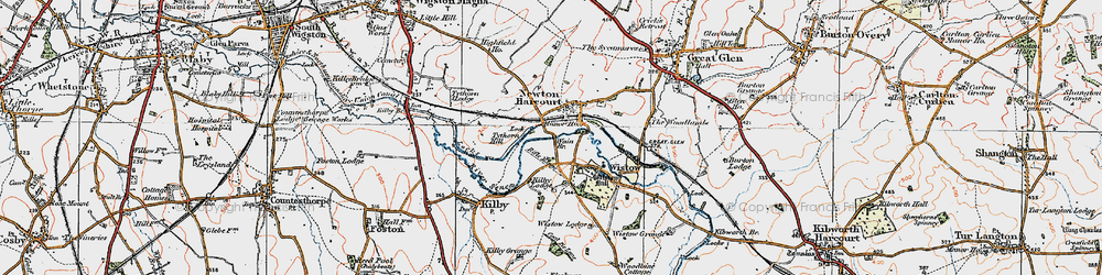 Old map of Newton Harcourt in 1921