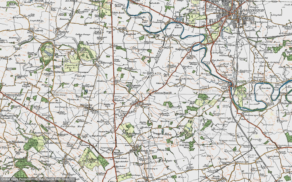 Old Map of Historic Map covering Brettanby Plantn in 1925