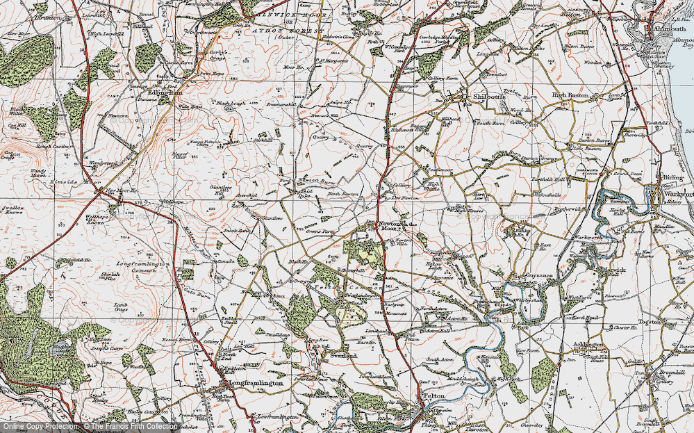 Old Map of Newton on the Moor, 1925 in 1925