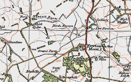 Old map of Newton on the Moor in 1925