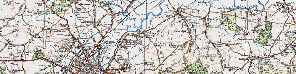 Old map of Newton Solney in 1921