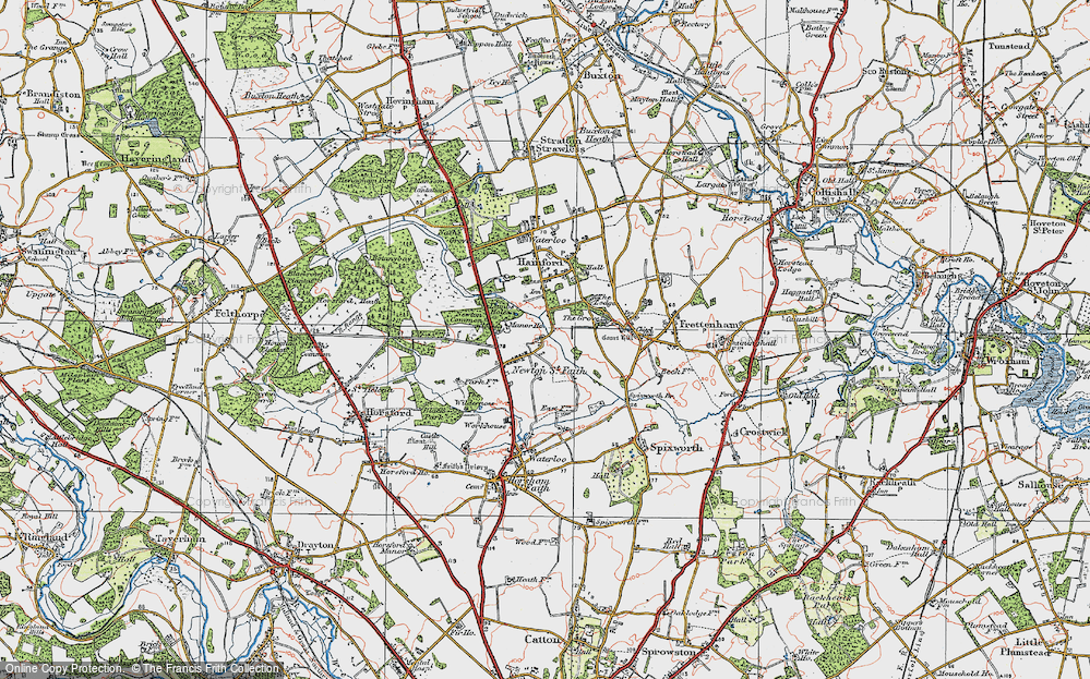Old Map of Newton St Faith, 1922 in 1922