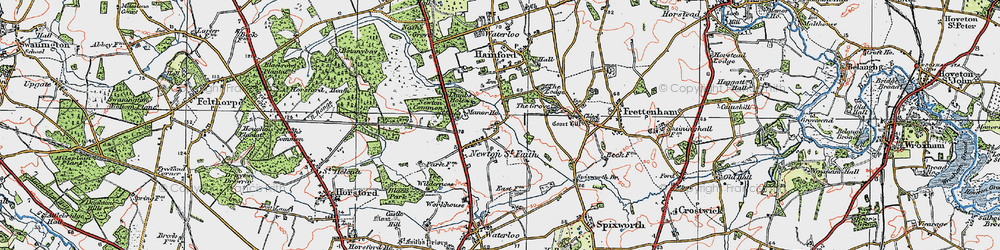 Old map of Newton St Faith in 1922