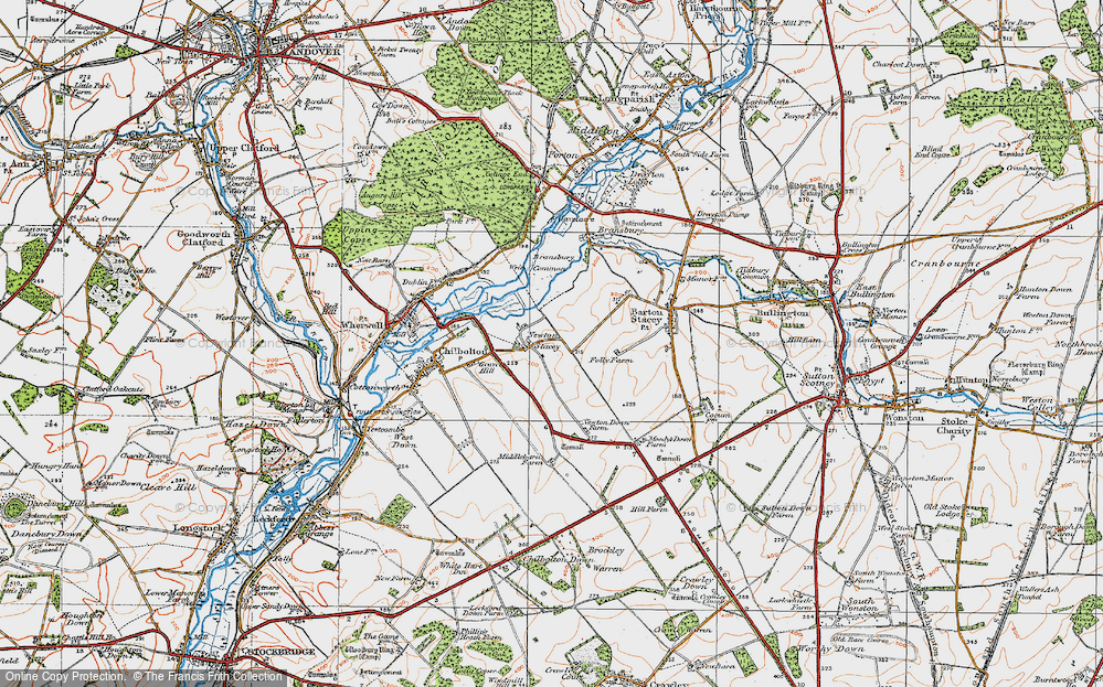 Old Map of Historic Map covering Bransbury Common in 1919
