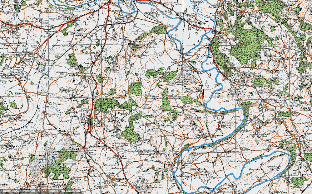 Old Map of Historic Map covering Caldicott in 1919