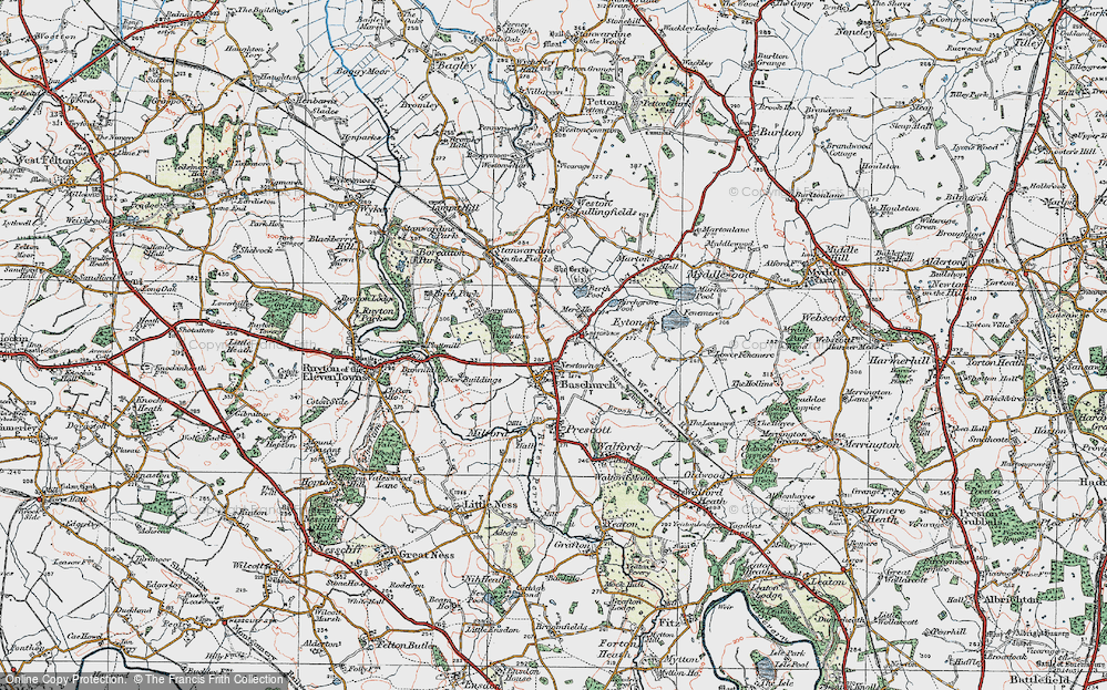 Old Map of Historic Map covering Boreatton Moss in 1921