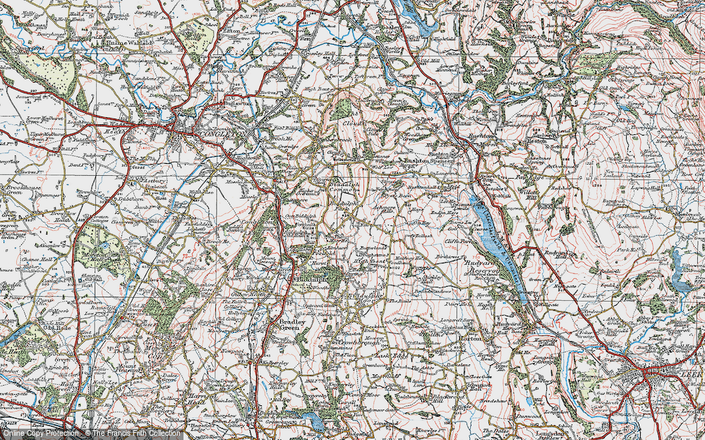 Old Map of Historic Map covering Biddulph Common in 1923
