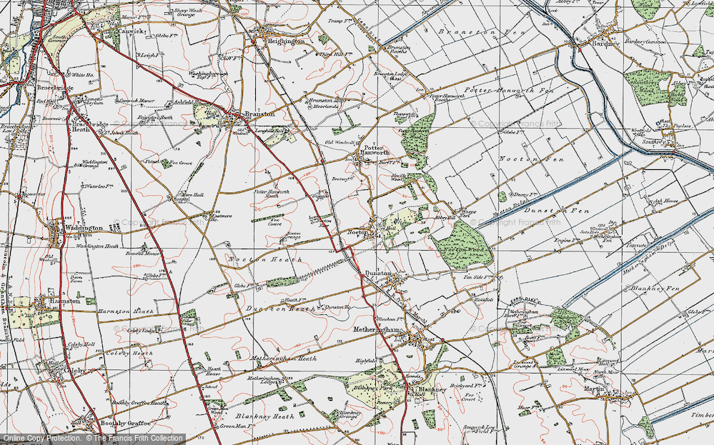 Old Map of Historic Map covering Nocton Heath in 1923