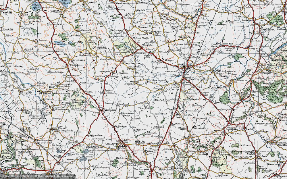 Old Map of Noneley, 1921 in 1921