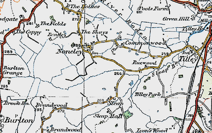 Old map of Noneley in 1921