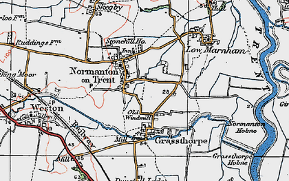 Old map of Normanton on Trent in 1923