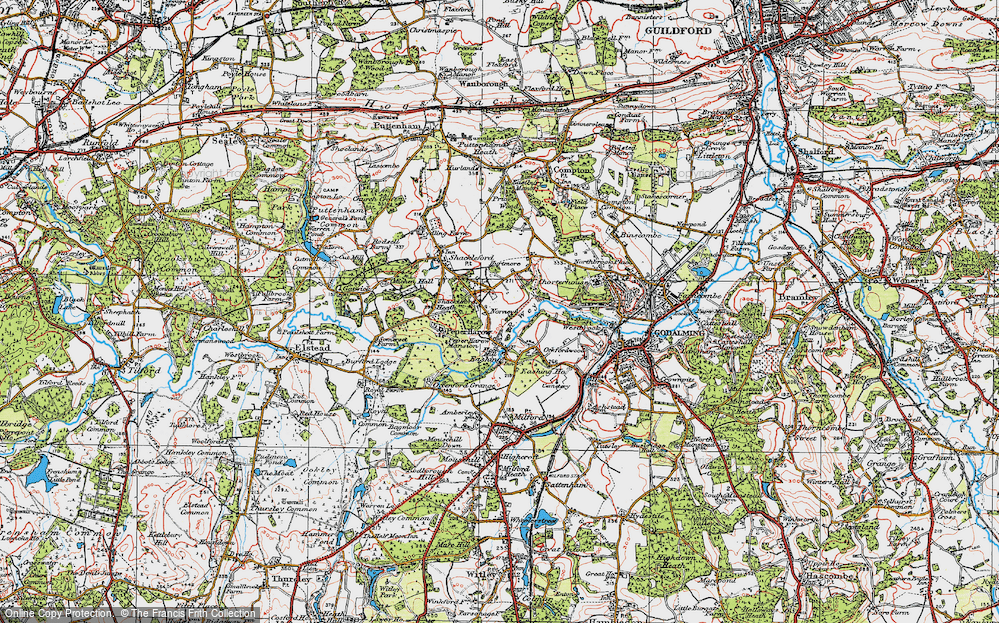 Old Map of Historic Map covering River Wey in 1920