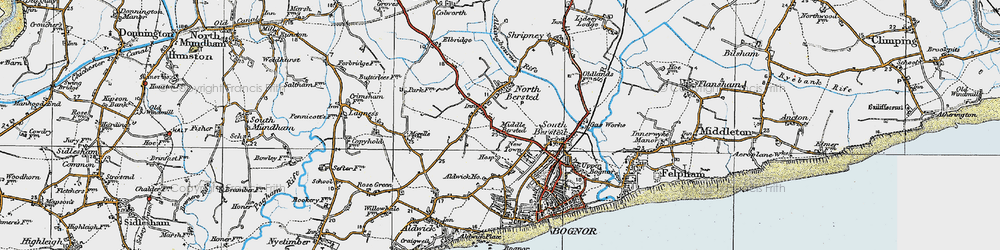 Old map of Aldingbourne Rife in 1920