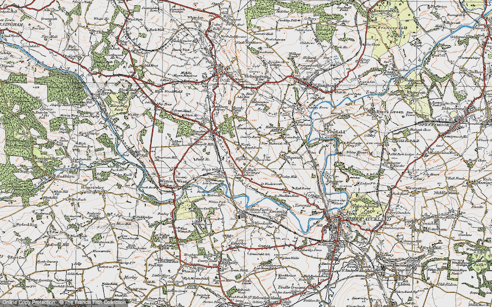 Old Map of Historic Map covering Beechburn Beck in 1925