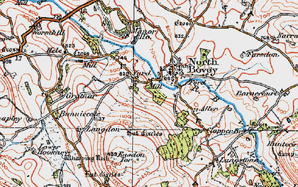 Old map of North Bovey in 1919