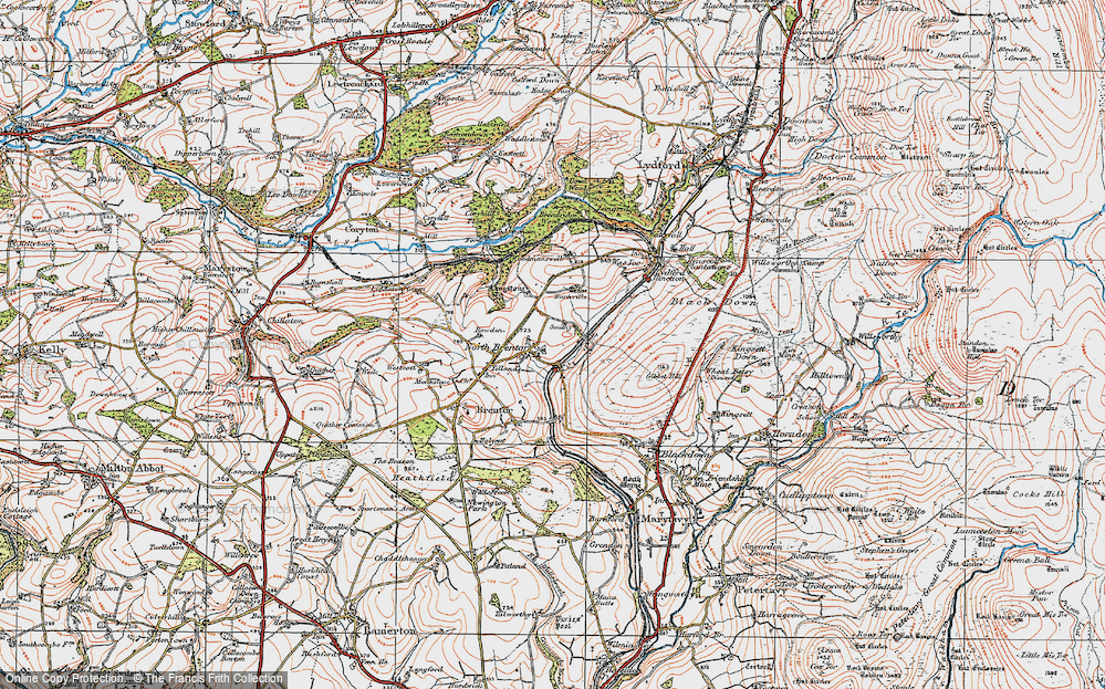Old Map of Historic Map covering Brent Tor in 1919
