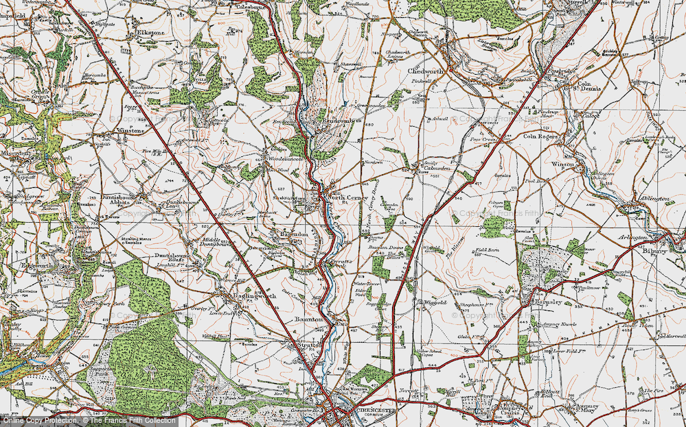 Old Map of Historic Map covering Baunton Downs in 1919
