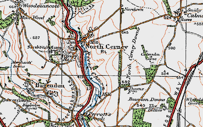 Old map of Baunton Downs in 1919