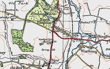 Old map of North Elmham in 1921