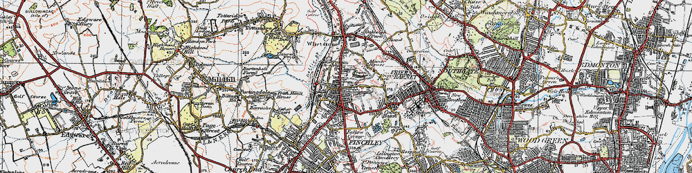 Old map of North Finchley in 1920