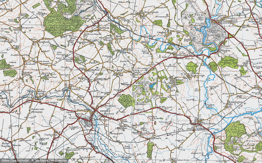 Old Map of Historic Map covering Eynsham Hall in 1919