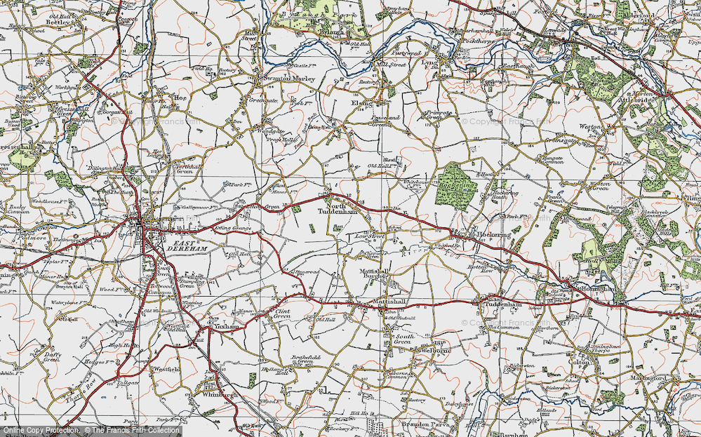 Old Map of North Tuddenham, 1921 in 1921
