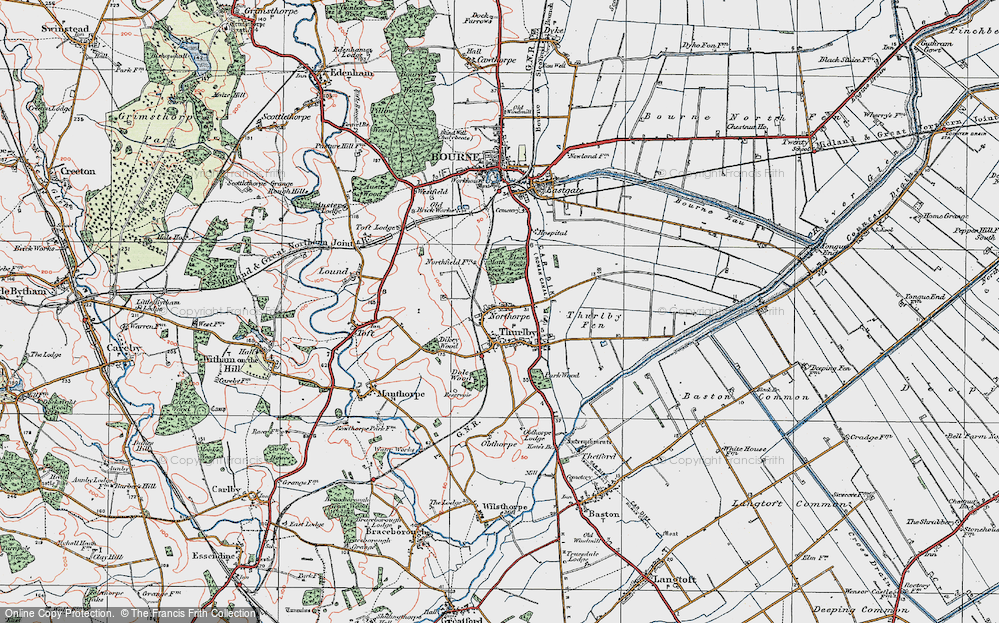 Old Map of Historic Map covering Bourne South Fen in 1922