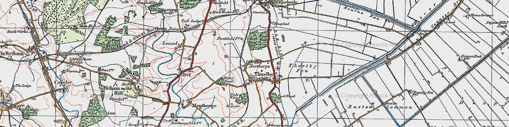 Old map of Bourne South Fen in 1922