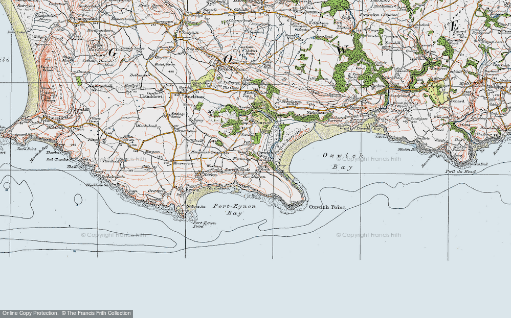 Old Map of Historic Map covering Oxwich Bay in 1923