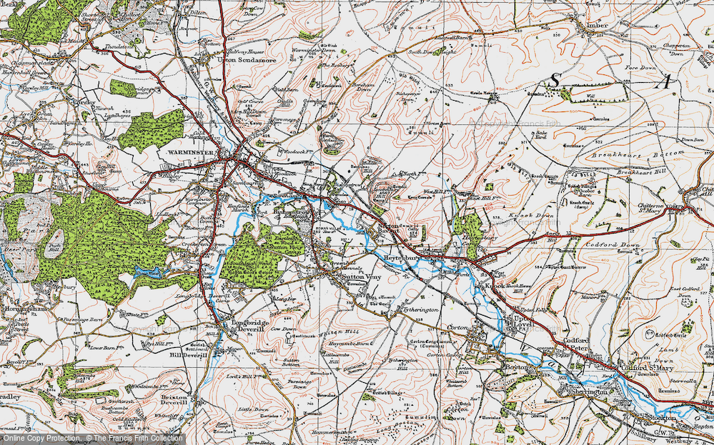 Old Map of Historic Map covering Bishopstrow Down in 1919