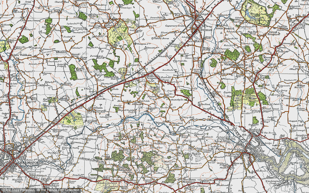 Old Map of Nounsley, 1921 in 1921