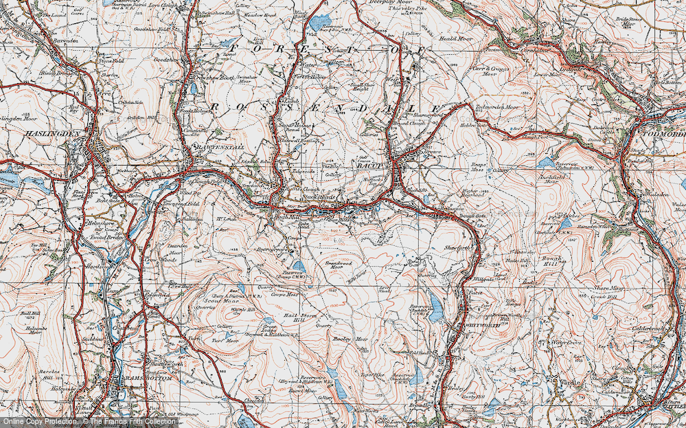 Old Map of Historic Map covering Rossendale Valley in 1924