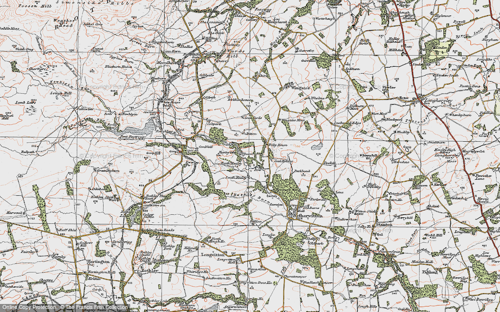 Old Map of Nunnykirk, 1925 in 1925