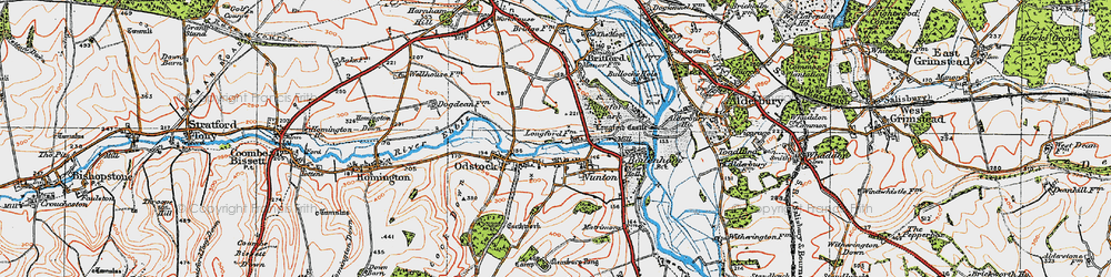 Old map of Nunton in 1919