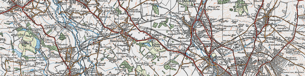 Old map of Nuthall in 1921