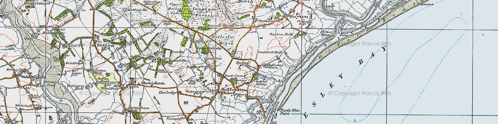 Old map of Hollesley Bay in 1921