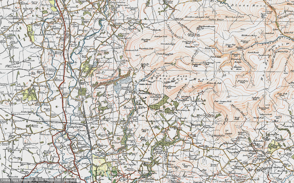 Old Map of Historic Map covering Bleasdale Moors in 1924