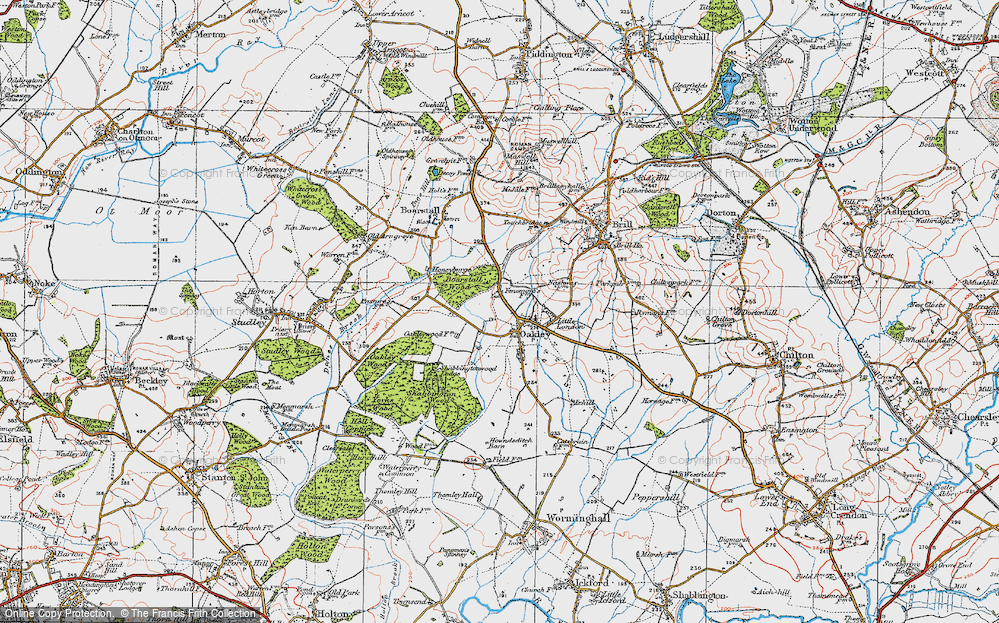 Old Map of Historic Map covering Boarstall Wood in 1919