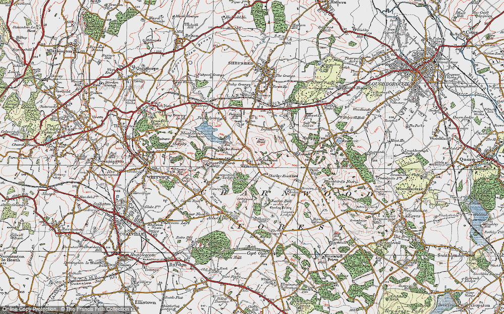 Old Map of Oaks in Charnwood, 1921 in 1921